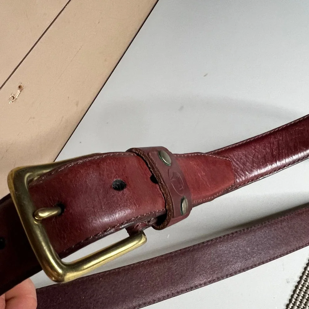 Duck Head Mens Burgundy Leather Belt 40/100 Brass Buckle Logo 01-1812